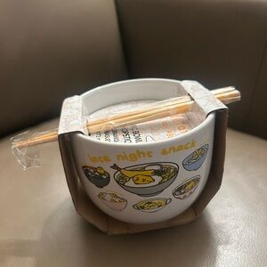 Sanrio Gudetama Ceramic Ramen Noodle Bowl with Chopsticks
